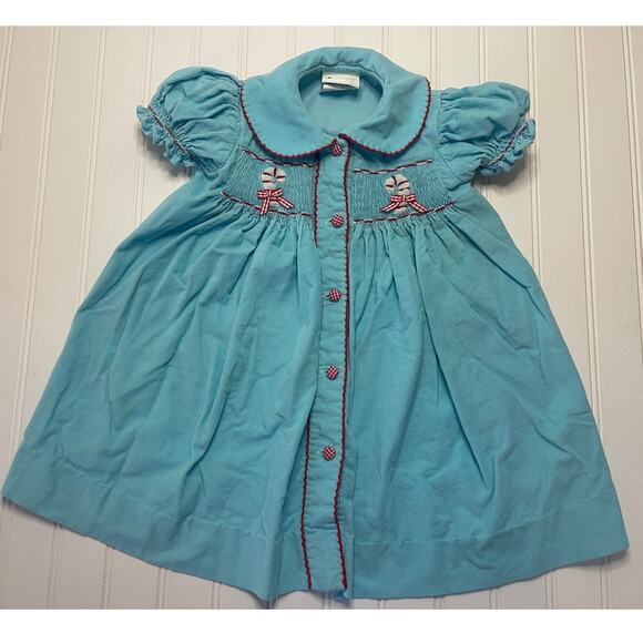 Zuccini Smocked Split Collar Corduroy Candy Cane Dress Buttons Girl's 24 months - Picture 1 of 7